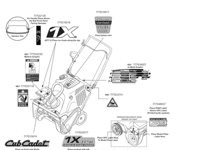 Label Map Diagram and Parts List for 1X21-INCHHP (31AS2S5C710)(2016) Cub Cadet Snow Blower